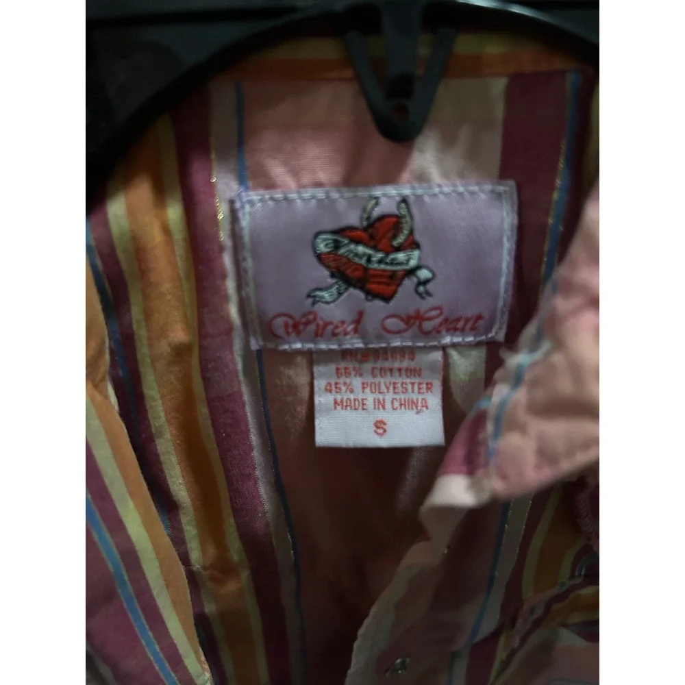 Wired Heart Girls Pink Plaid Western Snap‎ Shirt Ruffle Yoke Metallic Small